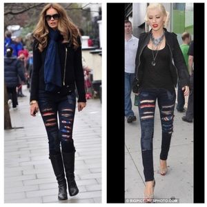 Hudson distressed flag skinny jeans in blue SZ 26